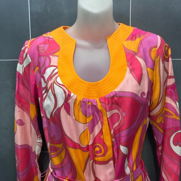 Trina Turk x Banana Republic Pink Orange Swirl Long Sleeve Shift Dress Small - Picture 4 of 13